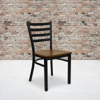 Flash Furniture Hercules Series Black Ladder Back Metal Restaurant Chair with Cherry Wood Seat XU-DG694BLAD-CHYW-GG